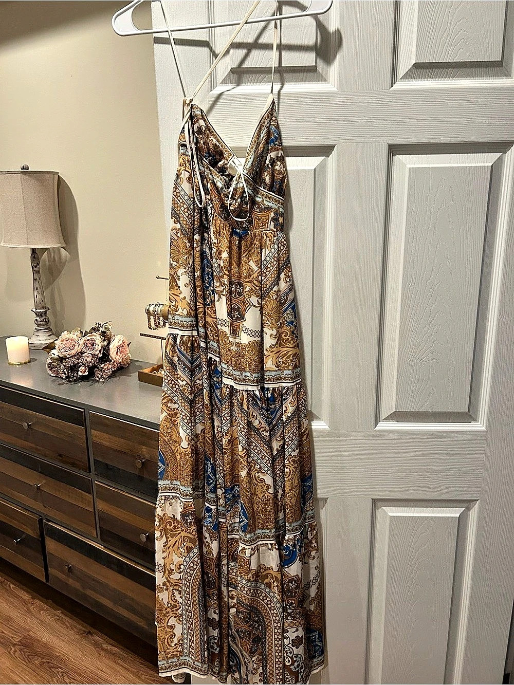 The Little Bazaar Azure Gold Symphony Halter Neck Maxi Dress Maxi Dress Brown &